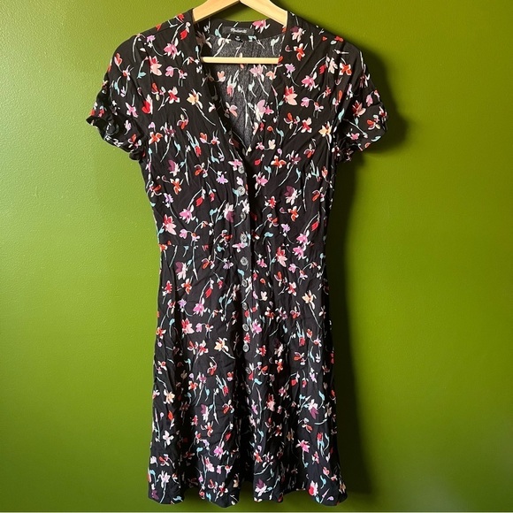 MADEWELL V-Neck Button-Front Mini Dress in Drifting Flowers SIZE 00 - Picture 8 of 10